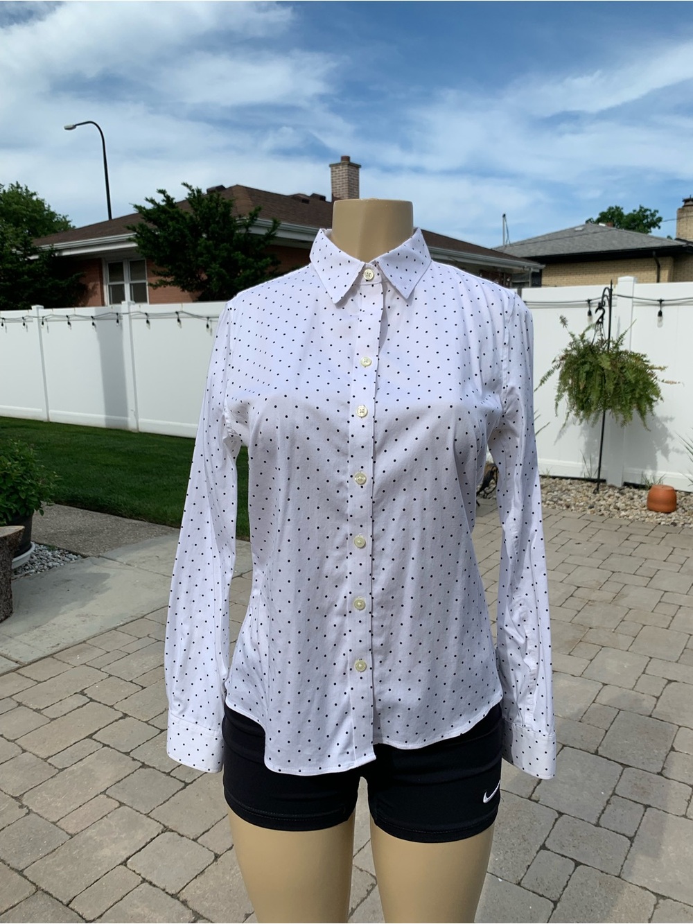 Banana Republic Taliord Fit Blouse White And black Dots Long Sleeve 8